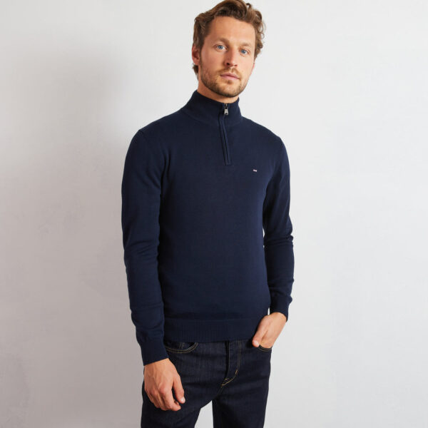 Eden Park Navy Quarter Zip Jumper With Pink Collar - Image 2