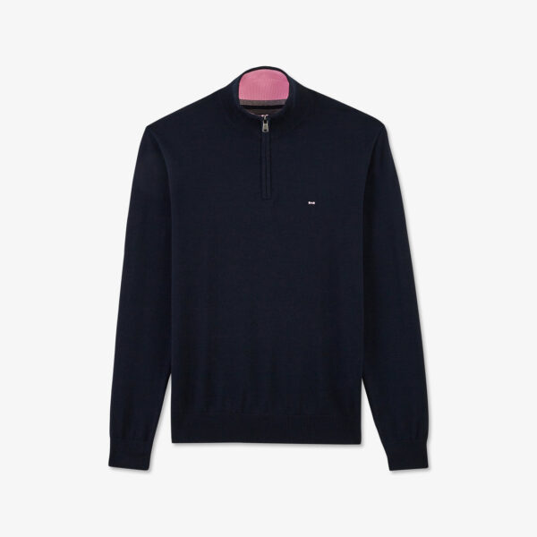 Eden Park Navy Quarter Zip Jumper With Pink Collar - Image 4