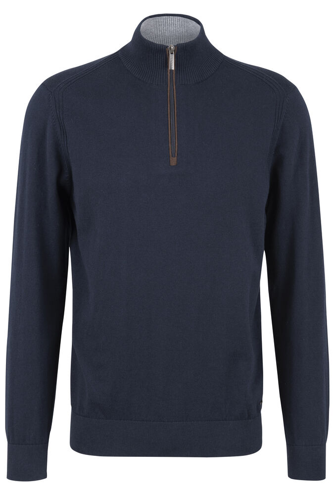 Bugatti Navy Quarter Zip Jumper With Grey Inner Collar