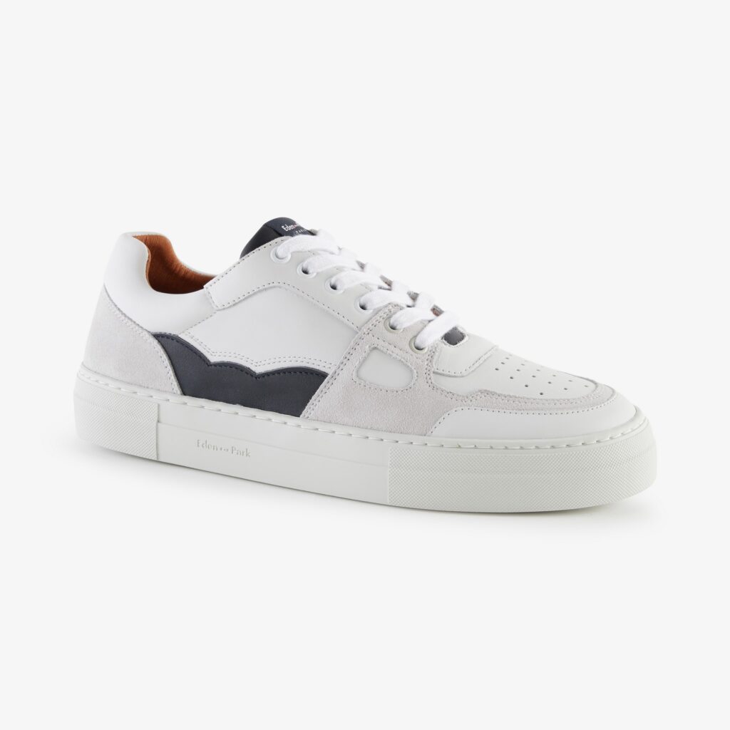 Eden Park White Navy Leather Suede Trainer