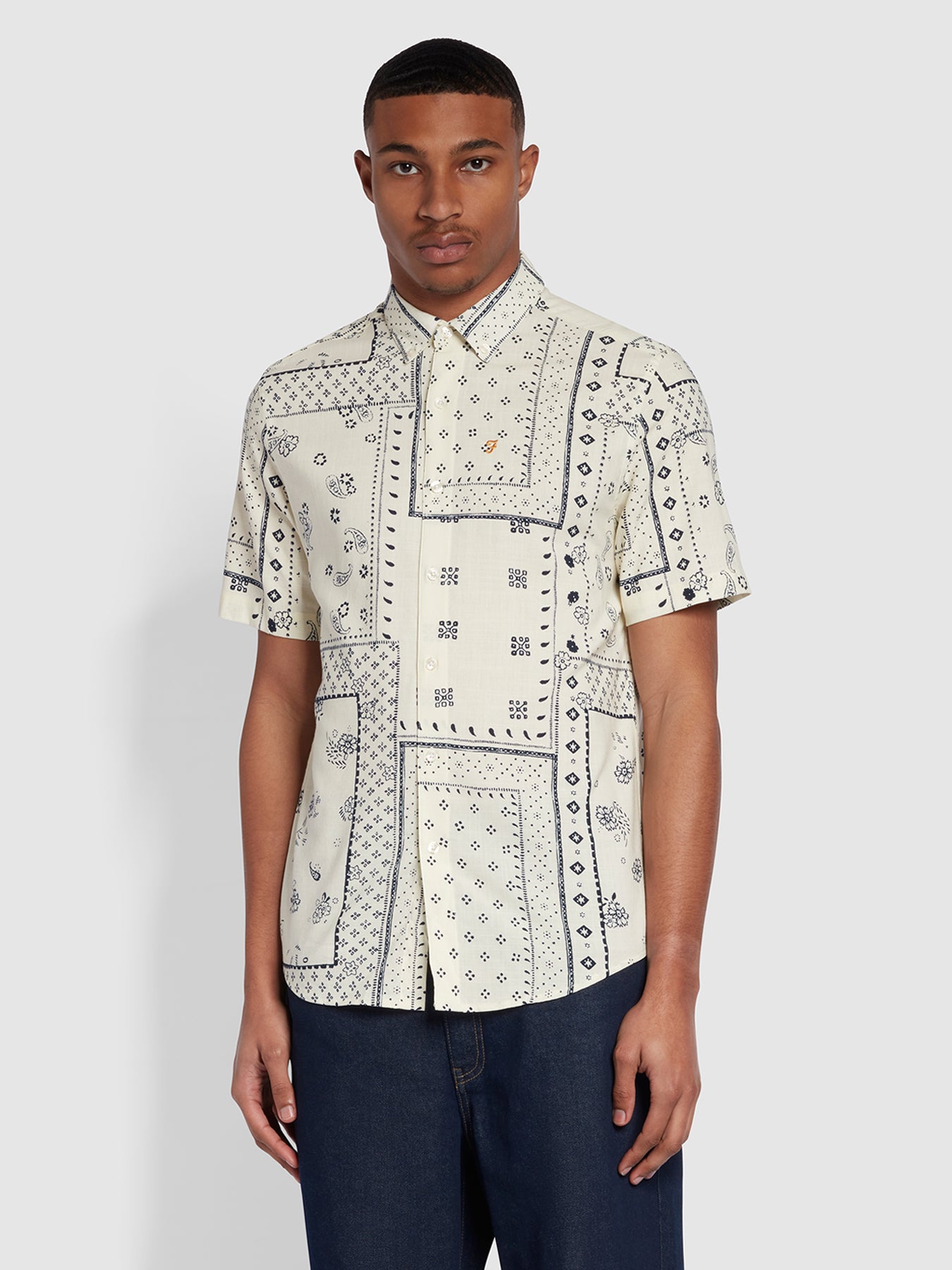 Farah white short hot sale sleeve shirt