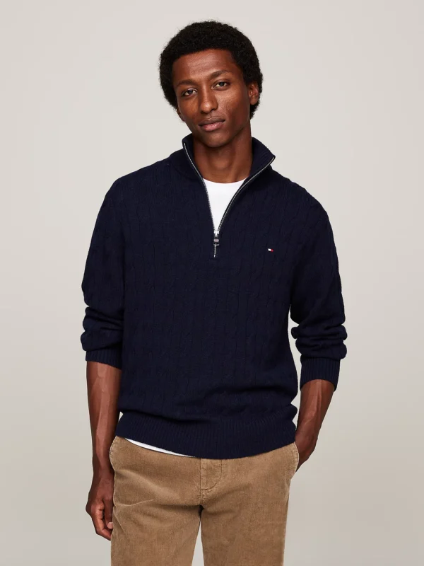 Tommy Hilfiger Lambswool Navy Cable 1/4 Zip