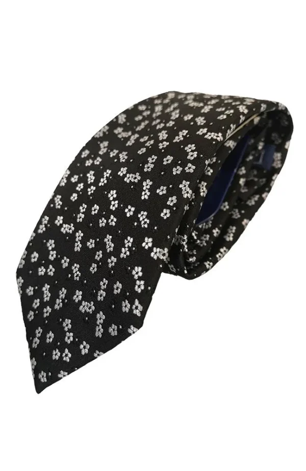 L.A Smith Black Tie with Ditsy Floral Pattern