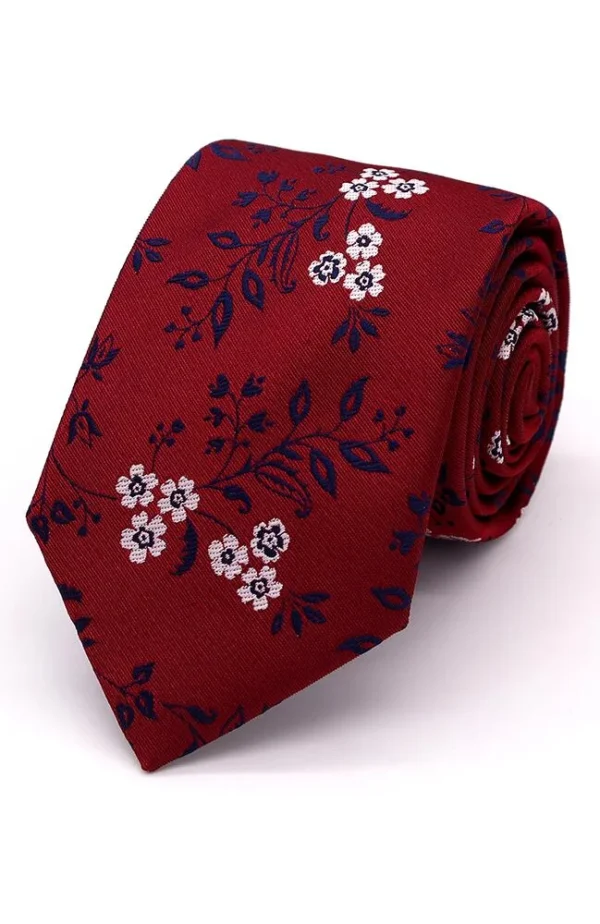 L.A Smith Burgundy Tie with Navy Leaf Pattern